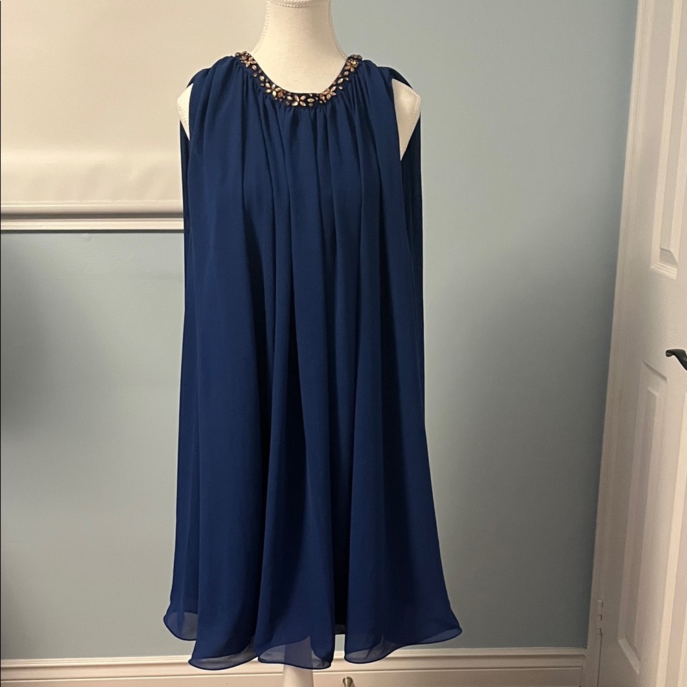 Ted Baker Navy Blue Embellished Neck Sleeveless Dress